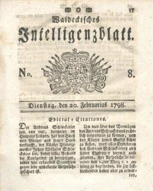 No. 8, Dienstag, den 20. Feburarius 1798