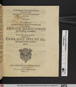 Problematum Theologico-Scholasticorum Trias De notitia Dei Naturali, & cognitis quaestionibus