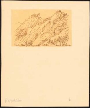 Burgruine Rappoldstein (Château de Ribeaupierre): Durchzeichnung: Perspektivische Ansicht der Burgruine auf der Hälfte zum Rappoldstein, nach: Neues Blatt, 1871, S. 364