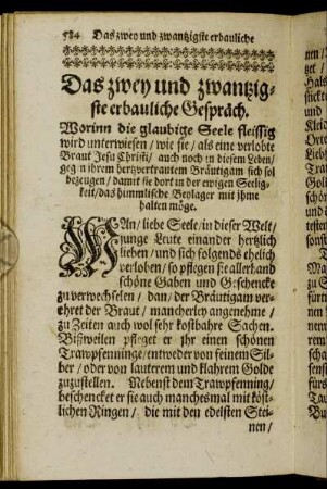 Das zwey und zwantzigste erbauliche Gespräch. Worinn die glaubige Seele fleissig wird unterwiesen [...]
