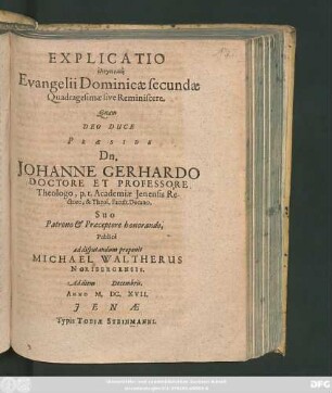 Explicatio elenktikē Evangelii Dominicae secundae Quadragesimae sive Reminiscere