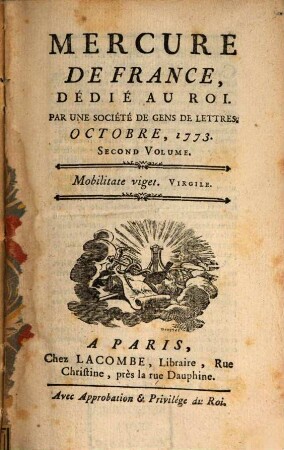 Mercure de France. 1773, 10, Vol. 2
