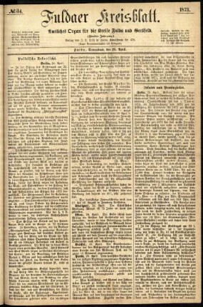 Erste Ausgabe vom Samstag, den 26. April 1873.