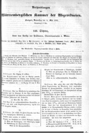 146. Sitzung, Stuttgart, 11.5.1865