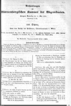 146. Sitzung, Stuttgart, 11.5.1865