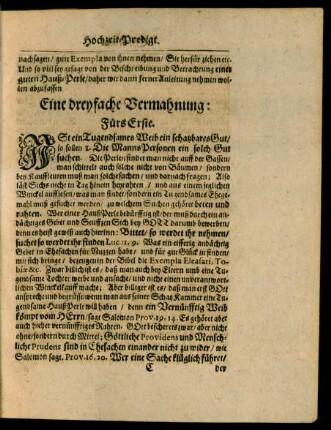Eine dreyfache Vermahnung: