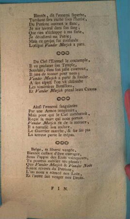 Chanson A l'honneur de Monseigneur le Lieutenant-Général de l'Armée Patriotique du Peuple Brabançon