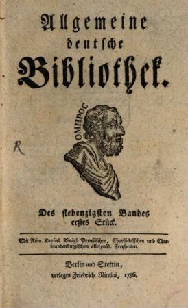 Allgemeine deutsche Bibliothek. 70. 1786