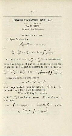 Concours d´agrégation, année 1844.