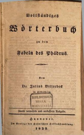 Vollständiges Wörterbuch zu den Fabeln des Phädrus