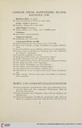 Gemälde, Stiche, Mappenwerke, Bücher, Kataloge usw. (Nr.505-523)