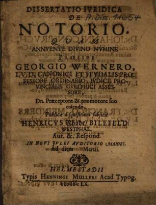 Dissertatio Iuridica De Notorio