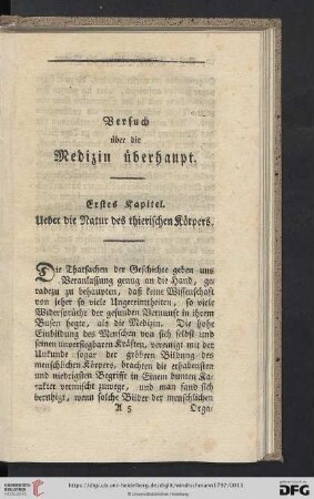 Erstes Kapitel. Ueber die Natur des thierischen Körpers