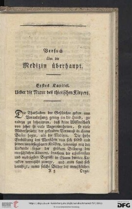 Erstes Kapitel. Ueber die Natur des thierischen Körpers