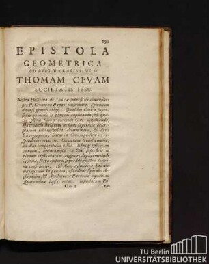 Epistola Geometrica Ad Virum Clarissimum Thomam Cevam Societatis Jesu.