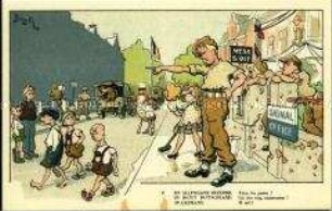 Humoristische Postkarte zu den belgischen Besatzungstruppen in Deutschland