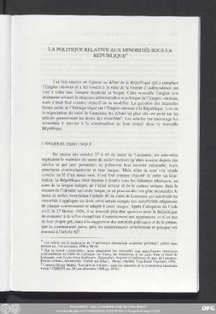 La Politique Relative Aux Minorités Sous La République