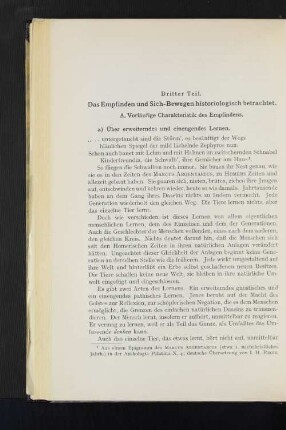 Dritter Teil. Das Empfinden und Sich-Bewegen historiologisch betrachtet.