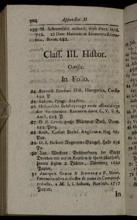 Class. III. Histor. Omissa.