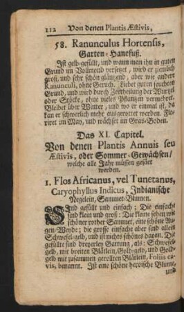 Das XI. Capitel. Von denen Plantis Annuis seu Aestivis, oder Sommer-Gewächsen / welche alle Jahre müssen gesäet werden.