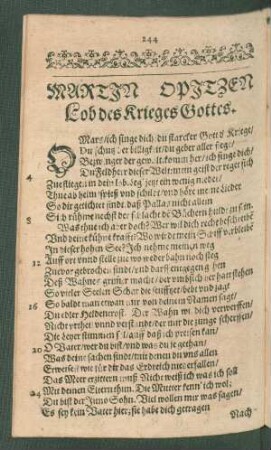 Martin Opitzen Lob Des Krieges Gottes.