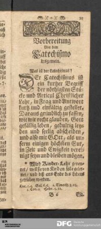 Vorbereitung Von dem Catechismo insgemein.