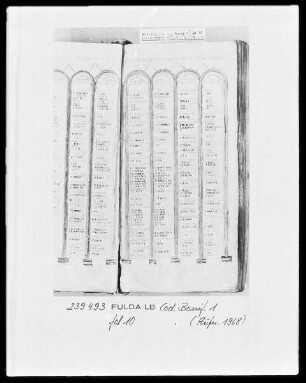 Victor-Codex, Evangelienharmonie nach Tatian; aus dem Besitz des heiligen Bonifatius — ---, Folio 10rectoKanontafel