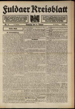 Erste Ausgabe vom Samstag, den 04. Januar 1913.