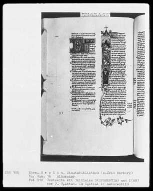 Albumasar, Introductorium maius in astrologiam — Initiale I (AM Narrarimus) mit Autorenbild, Folio 91verso