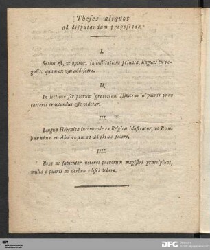 Theses aliquot ad disputandum propositae.