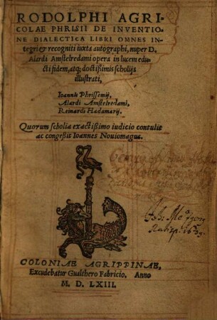 Rodolphi Agricolae Phrisii De inventione dialectica : libri omnes integri et recogniti iuxta autographi