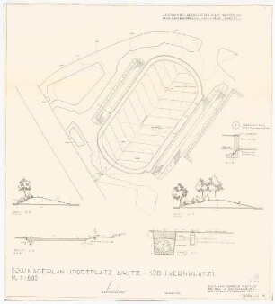 Sportanlage, Berlin-Britz: Grundriss, Schnitte, Details