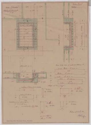Troost, Paul Ludwig; München, Arcisstr. 12; Führerbau der NSDAP - Aufzug, Fundament (Grundriss; Schnitt; Details)