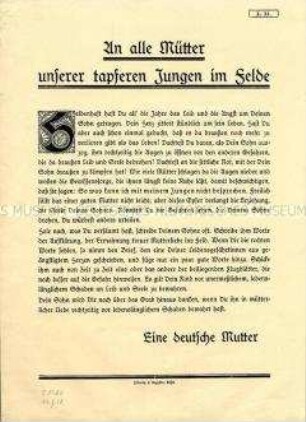 Flugblatt der Deutschen Gesellschaft zur Bekämpfung von Geschlechtskrankheiten mit Aufruf an alle Mütter