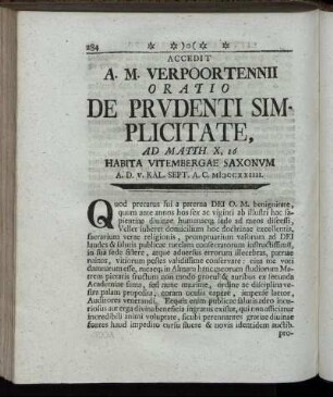 Accedit A. M. Verpoortenni Oratio De Prudenti Simplicitate, ...
