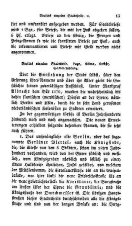 Berlins einzelne Stadtheile. Lage, Klima, Größe, Gasbeleuchtung