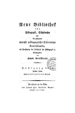 8: Neue Bibliothek für Pädagogik, Schulwesen und die gesammte neueste pädagogische Literatur Deutschlands - 1816 8.-12. Stück