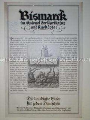 Werbeblatt des Stuttgarter Verlages Strecker und Schröder für das Buch "Bismarck - im Spiegel der Karikatur und Anekdote" von Paul Liman