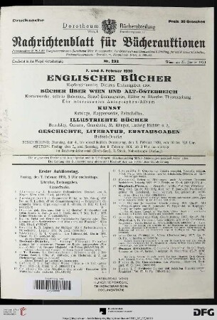 Erster Auktionstag. Freitag, den 7. Februar 1930, 3 Uhr nachmittags (Nr. 1-212)
