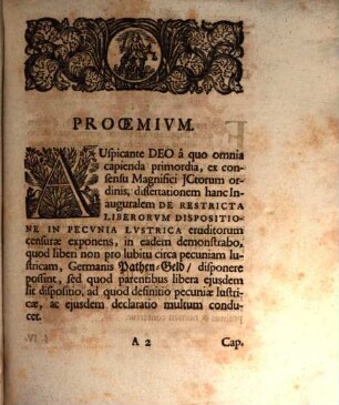 Diss. inaug. iur. de restricta liberorum dispositione in pecunia lustrica