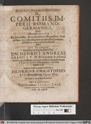 Discursus Historico-Iuridicus De Comitiis Imperii Romano-Germanici