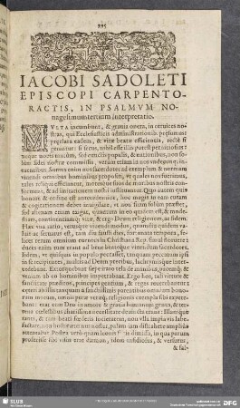 Iacobi Sadoleti Episcopi Carpentoractis In Psalmum Nonagesimumtertium Interpretatio