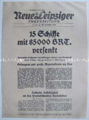 Extrablatt der "Neuen Leipziger Tageszeitung" u.a. zu Zerschlagung eines britischen Geleitzug durch deutsche U-Boote