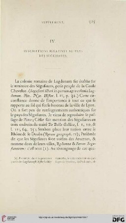 IV: Inscriptions relatives au pays des Segusiaves