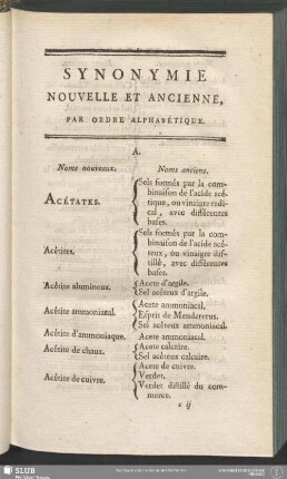Synonymie Nouvelle Et Ancienne, Par Ordre Alphabétique