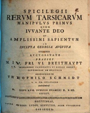 Spicilegii rerum Tarsicarum manipulus primus
