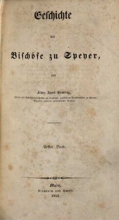 Geschichte der Bischöfe zu Speyer, 1