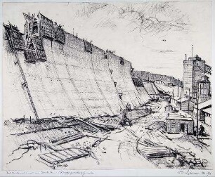 Bau der, Staumauer am Oberbecken des Pumpspeicherwerkes Hohenwarte