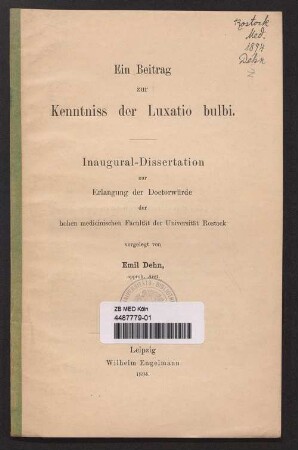 Ein Beitrag zur Kenntniss der Luxatio bulbi