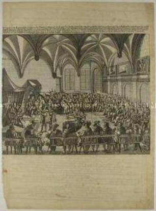 Übergabe und Verlesung der Augsburger Konfession an Karl V. - Erinnerungsblatt zum 200. Jahrestag der Augsburger Konfession